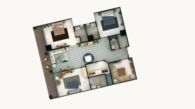 Three-bedroom apartment, 2D plan
