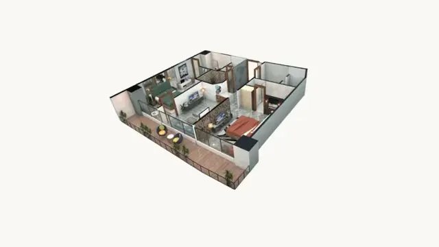 Two-bedroom apartment, 3D view