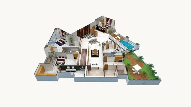 Penthouse C with pool and garden terrace, 3D view