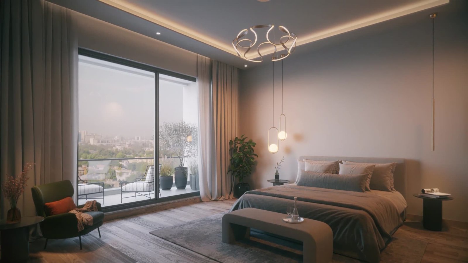 Master bedroom with city view