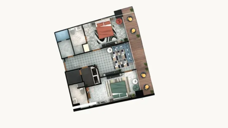 Two-bedroom apartment, 2D plan