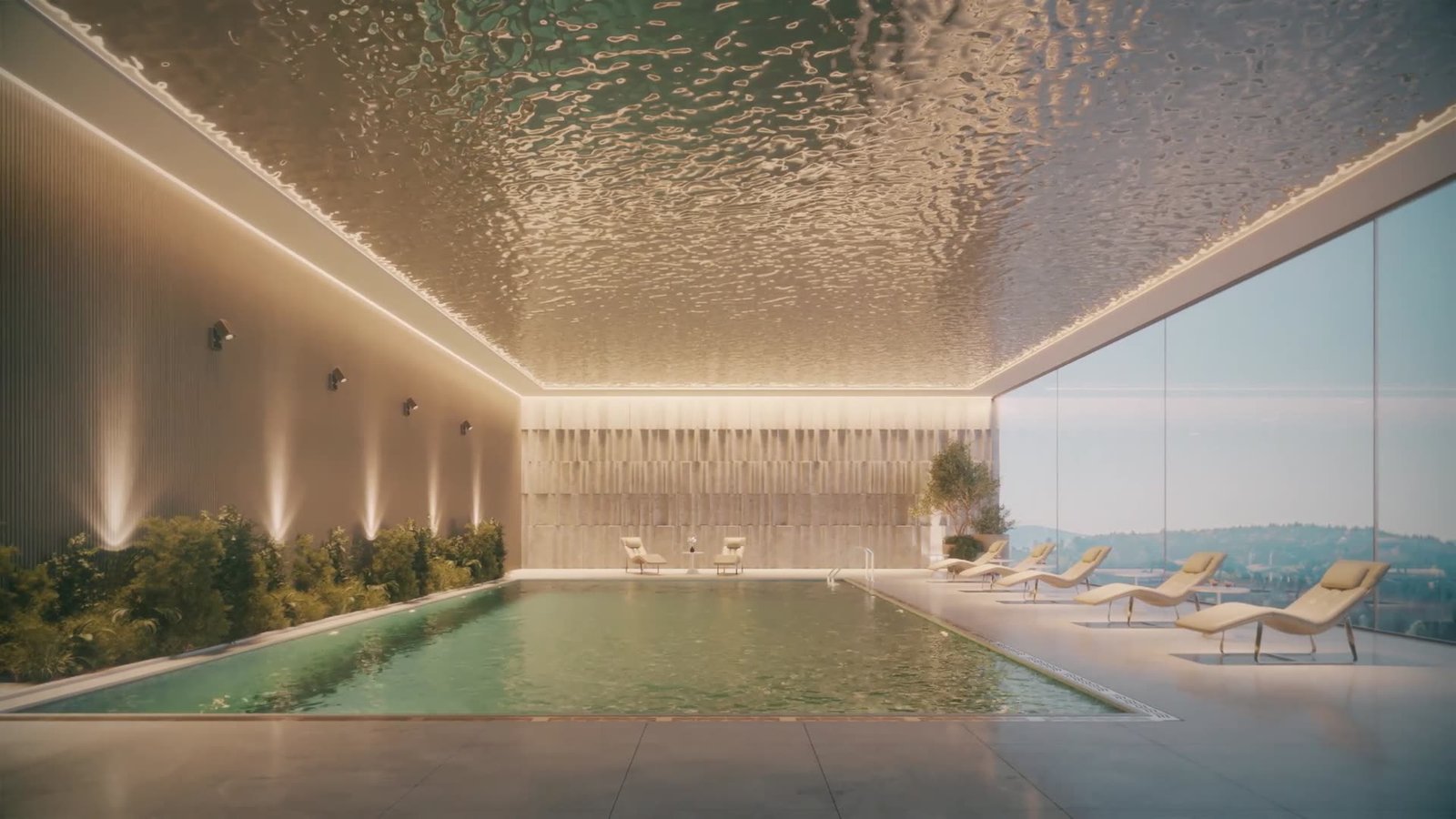 Indoor swimming pool with mountain views