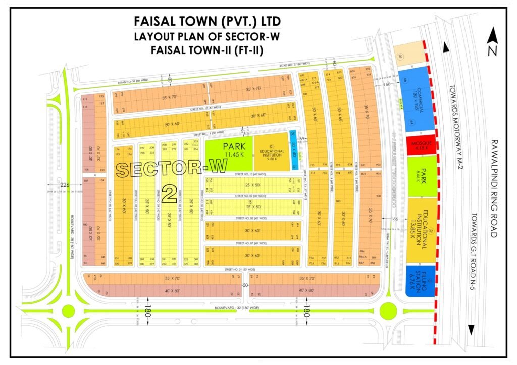 Layout plan of Sector W, Faisal Town II