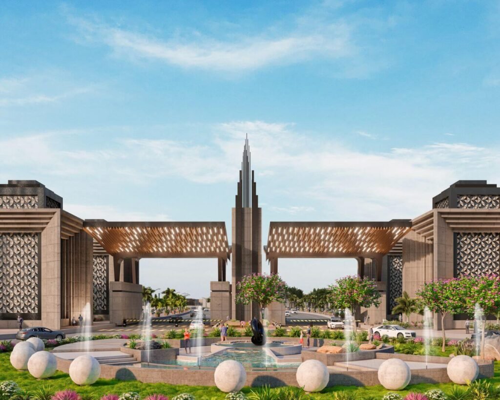 Faisal Town Phase 2 gateway and fountain render